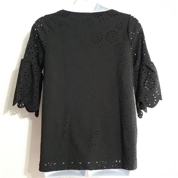 Jessica London Black Bell Sleeve Tunic Top w/Floral Cut Out Overlay 12 NWOT NEW - Picture 4 of 14